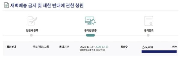 '새벽배송 금지 반대' 국회 청원 5만명 돌파…소관 상임위 회부 전망