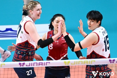 둘이 합쳐 387㎝…‘통곡의 벽’ 세운 현대건설, GS칼텍스 꺾고 4연승