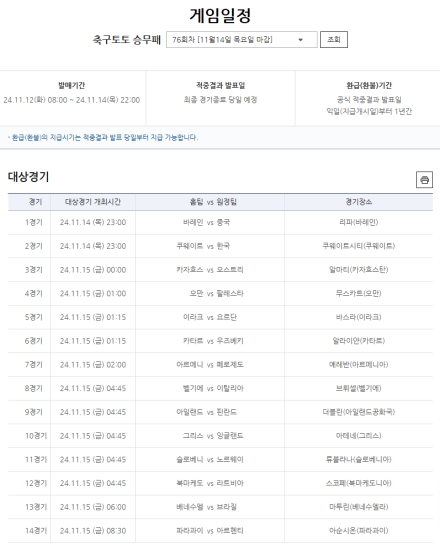 ‘1등 적중금 12억 5775만 원 누적’…축구토토 승무패 76회차 마감 임박