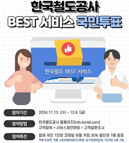 "최고 철도 서비스 뽑아주세요" 코레일, 내달 6일까지 국민투표