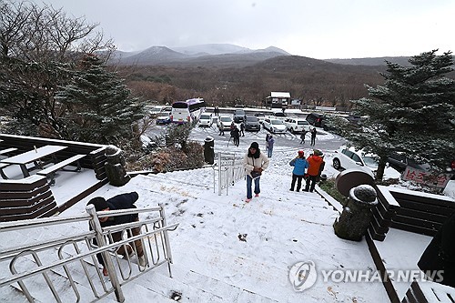 한라산 삼각봉 34.7㎝ 눈…하늘·바닷길 차질, 시설물 피해도(종합)