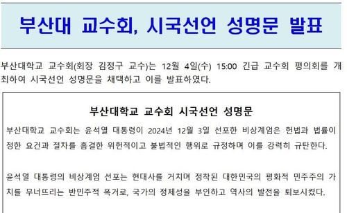 부산대 교수회·부산의사회도 시국선언 "대통령 퇴진하라"