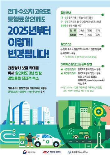 전기·수소차 고속도로 통행료 할인제도 2027년까지 연장