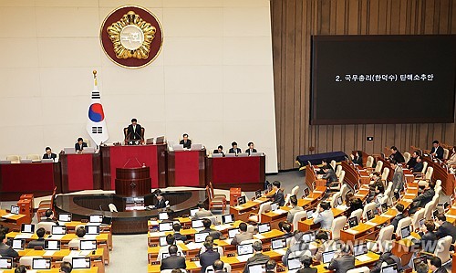 [1보] 국회, 한덕수 대통령 권한대행 탄핵소추안 가결