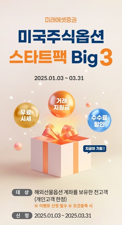 미래에셋증권, 미국주식옵션 스타트팩 BIG3 이벤트 실시