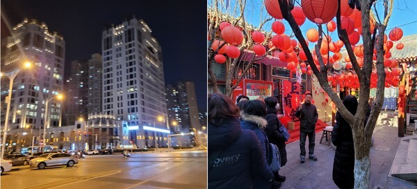 북경 밤거리의 아파트 빌딩 숲(왼쪽). 현지 해설사가 한국 관광객들에게 고택의 내력에 대해 설명하는 모습, 도처에 설치된 CCTV와 공안의 해설사 억압 일화는 감시와 통제의 사회가 된 전체주의 국가 중국의 민낯을 보여준다. [사진=신승민 작가]