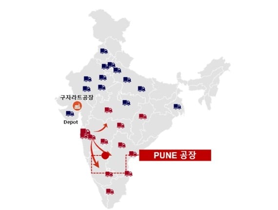 롯데웰푸드 인도 하브모어 구자라트공장과 푸네공장 위치. [사진=롯데]