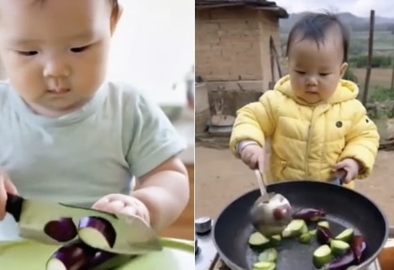 “통통한 고사리 손으로 칼질 척척”…놀라운 ‘1살 아기’의 정체