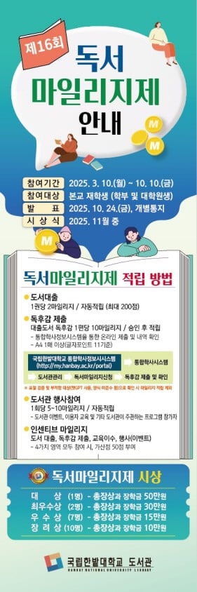 국립한밭대, 제16회 독서마일리지제 및 모범이용자 프로그램 운영