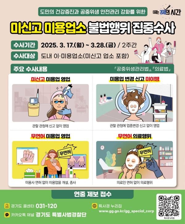 경기 특사경, 미신고 미용업소 불법행위 집중수사