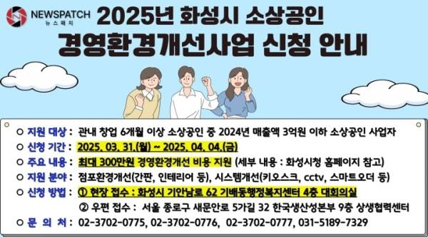 화성특례시,이번 달31일부터 소상공인 경영환경개선사업 신청 접수