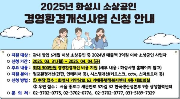 화성시, 소상공인 경영환경개선사업 31일부터 접수