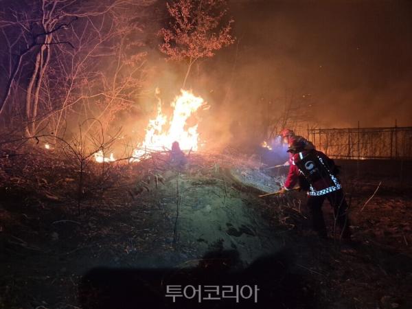 경남 산청 산불 진화율 30%... 산림당국 진화 총력