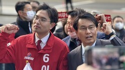 국민의힘 윤상현 의원이 지난달 28일 자유통일당 이강산 구로구청장 후보를 지원 유세했다. [사진=자유통일당]