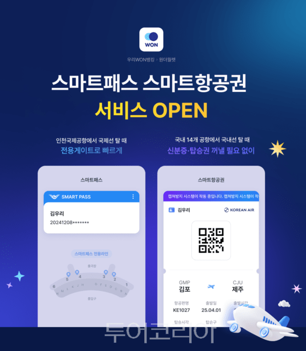 우리은행이 스마트뱅킹 앱 ‘우리WON뱅킹’을 통해 ‘스마트패스’와 ‘스마트항공권’ 서비스를 출시했다. /사진-우리은행