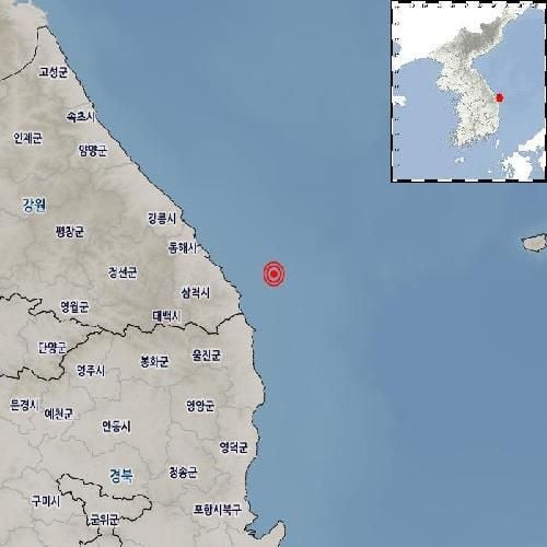 강원 삼척 동남동쪽 바다서 규모 2.2 지진 발생