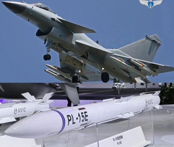 공대공 무장을 갖춘 중국 J-10C와 PL-15E 미사일. 소셜미디어 캡처