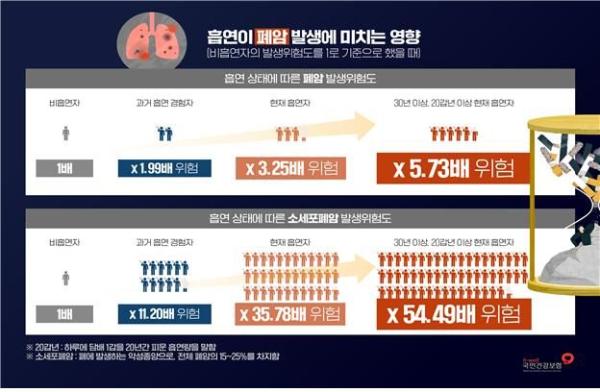 하루 한갑씩 20년 흡연하면 '소세포폐암' 발생위험 54배 높아