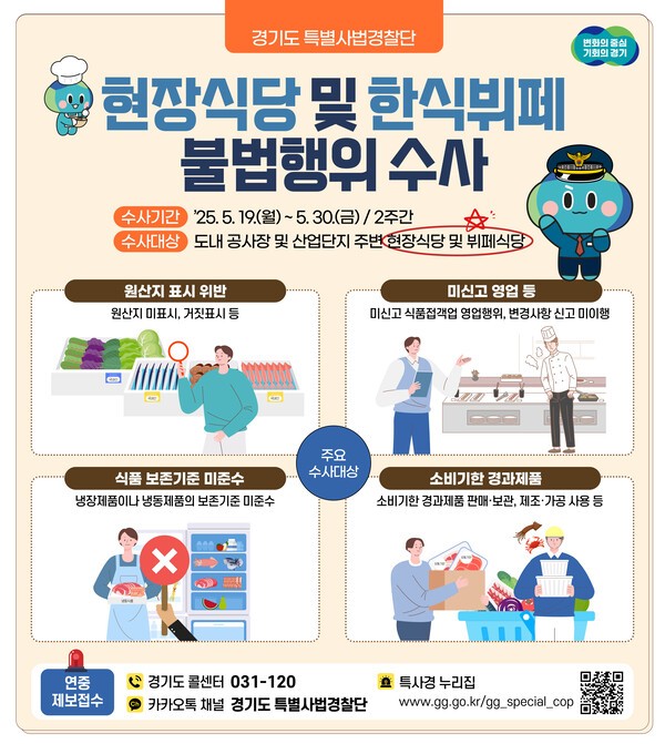 경기도 특사경, 현장식당·한식뷔페 360곳 식중독 예방 집중수사