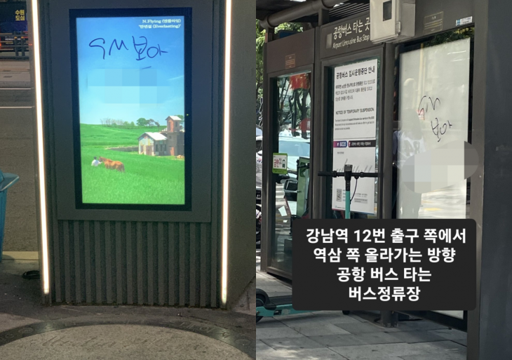 서울 강남역 일대에서 발견된 보아 비방 낙서. 엑스(X) 캡처