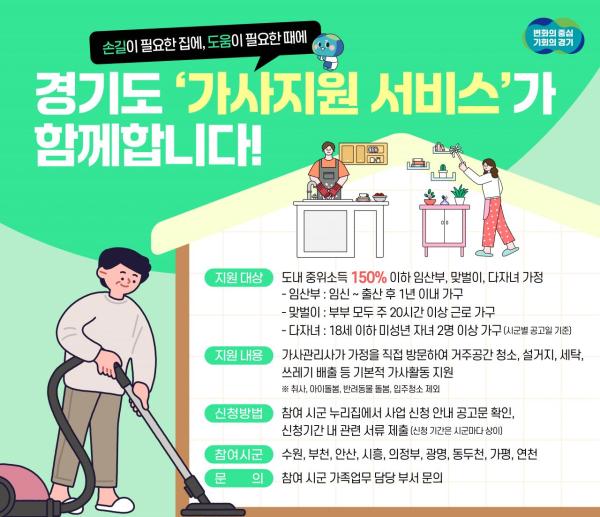 경기도, 맞벌이·다자녀 가정 '가사지원서비스'…7월부터 9개 시군