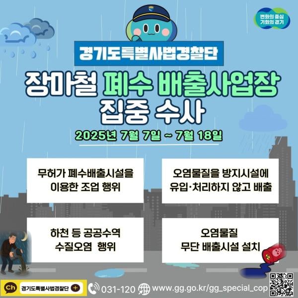 경기 특사경, 장마철 폐수배출 사업장 집중 단속