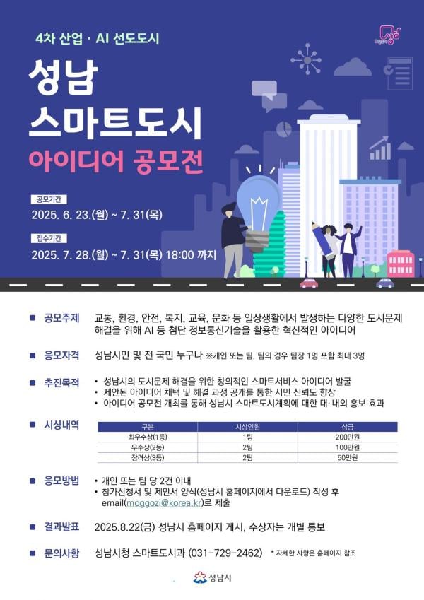 성남시, AI·ICT 기반 '스마트도시 아이디어 공모전' 개최