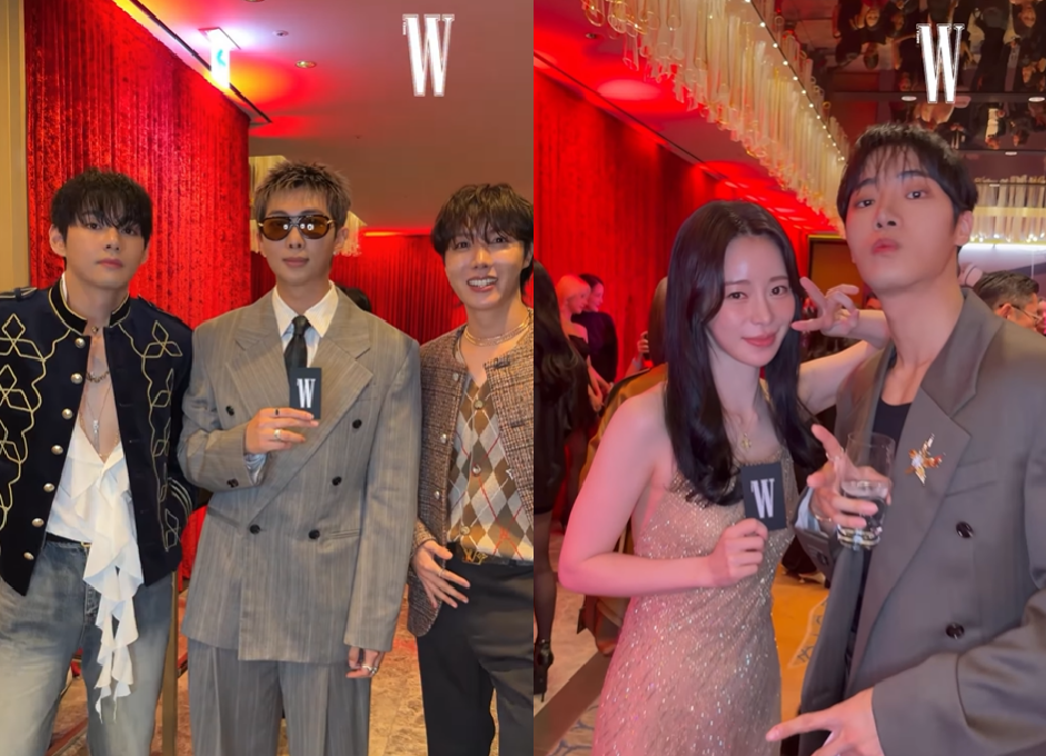 BTS (left) and actors Lim Ji-yeon, Choo Young-woo attending the 'Breast Cancer Awareness Campaign Charity Event' hosted by W Korea. W Korea Instagram capture